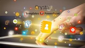  Presentation with social - Slide set having close-up-of-a-hand background and a coral colored foreground