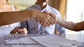  Presentation with handshake between healthcare and it - Theme featuring close-up-of-a-handshake background and a light gray colored foreground