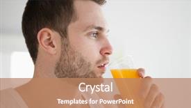  Presentation with healthy juice - Slide deck featuring close up of a healthy man drinking orange juice in his kitchen background and a coral colored foreground