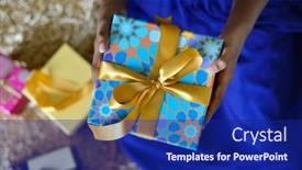  Presentation with gift - Colorful slide set enhanced with close-up-of-a-kid backdrop and a navy blue colored foreground