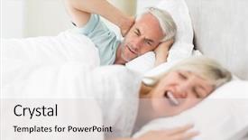 Presentation with ears - Colorful presentation theme enhanced with close-up of a man covering ears while woman shouting in bed at home backdrop and a light gray colored foreground
