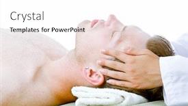  Presentation with facial - Presentation enhanced with close up of a man receiving facial massage from a woman background and a white colored foreground