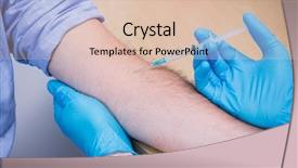  Presentation with injection - PPT theme consisting of close up of a patient receiving injection at the hospital background and a lemonade colored foreground