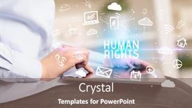  Presentation with human social - PPT theme having close-up-of-a-person background and a violet colored foreground