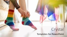  Presentation with socks - Presentation theme consisting of close-up-of-a-person background and a sky blue colored foreground