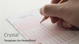  Presentation with lottery ticket - Presentation design having lotto - close-up of a person marking background and a light gray colored foreground