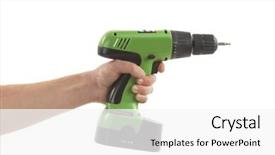  Presentation with drill - Colorful slides enhanced with close-up of a person hand holding drill machine on white background backdrop and a white colored foreground