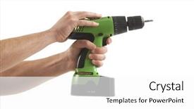  Presentation with drill - Audience pleasing PPT theme consisting of close-up of a person hand holding drill machine on white background backdrop and a white colored foreground