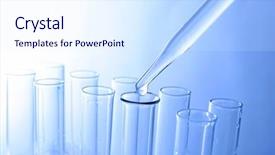 Presentation with pipette - PPT theme featuring close up of a pipette dropping sample into a test tube background and a sky blue colored foreground