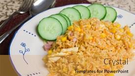  Presentation with rice - Cool new PPT theme with close-up-of-a-plate backdrop and a yellow colored foreground