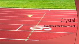  Presentation with running track lanes - Amazing slide deck having close-up-of-a-running backdrop and a coral colored foreground