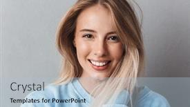  Presentation with gray - Slide deck consisting of close up of a smiling young girl in blue sweatshirt looking at camera isolated over gray background background and a light blue colored foreground