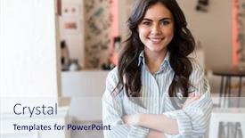  Presentation with formal - Cool new presentation with close-up-of-a-smiling backdrop and a sky blue colored foreground