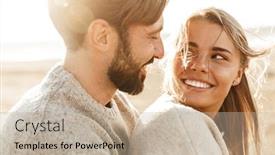  Presentation with beach - Colorful presentation design enhanced with close-up-of-a-smiling backdrop and a mint green colored foreground