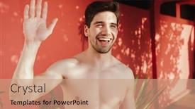  Presentation with resort - Cool new slide set with close-up-of-a-smiling backdrop and a coral colored foreground