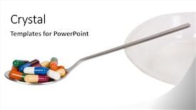  Presentation with capsules - Amazing presentation theme having pharmacy path - close-up of a spoon backdrop and a white colored foreground