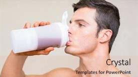  Presentation with protein - Beautiful PPT theme featuring sporty young man drinking protein backdrop and a lemonade colored foreground