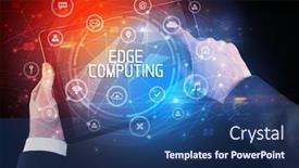  Presentation with tablet - PPT theme enhanced with close-up-of-a-tablet background and a ocean colored foreground