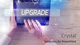  Presentation with tech - Presentation design consisting of close-up-of-a-tablet background and a coral colored foreground