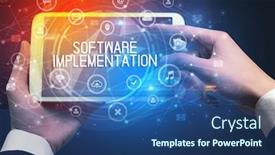  Presentation with software - Presentation theme with close-up-of-a-tablet background and a ocean colored foreground