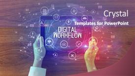  Presentation with digital - Presentation theme enhanced with close-up-of-a-tablet background and a violet colored foreground
