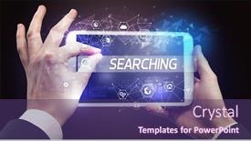  Presentation with fintech - PPT theme having close-up-of-a-tablet background and a violet colored foreground