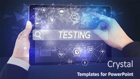  Presentation with testing - Theme featuring close-up-of-a-tablet background and a ocean colored foreground