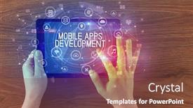  Presentation with mobile technology - Presentation theme having close-up-of-a-tablet background and a tawny brown colored foreground