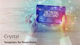  Presentation with network - PPT layouts enhanced with close-up-of-a-tablet background and a lemonade colored foreground