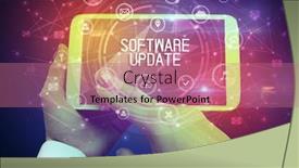  Presentation with software - Colorful presentation theme enhanced with close-up-of-a-tablet backdrop and a coral colored foreground