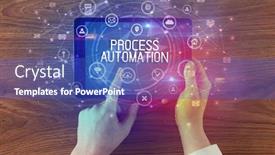  Presentation with process automation - Beautiful PPT theme featuring close-up-of-a-tablet backdrop and a teal colored foreground