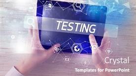  Presentation with tech - Audience pleasing PPT theme consisting of close-up-of-a-tablet backdrop and a coral colored foreground