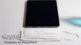  Presentation with covid - Audience pleasing slide set consisting of close-up-of-a-tablet backdrop and a light gray colored foreground