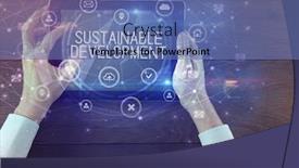  Presentation with sustainable development - Cool new PPT theme with close-up-of-a-tablet backdrop and a ocean colored foreground