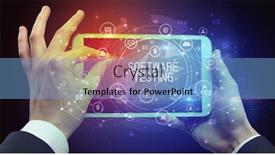  Presentation with software testing - Cool new slides with close-up-of-a-tablet backdrop and a light blue colored foreground