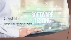  Presentation with software testing - PPT layouts enhanced with close-up-of-a-tablet background and a cool aqua colored foreground