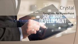  Presentation with software - PPT layouts featuring close-up-of-a-tablet background and a soft green colored foreground