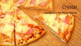 Presentation with pizza - Slide set featuring close up of a tasty pizza with ham and cheese background and a gold colored foreground