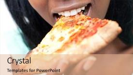  Presentation with teen girl - Colorful slide deck enhanced with close-up of a teen girl eating a pizza aganst a white background backdrop and a coral colored foreground