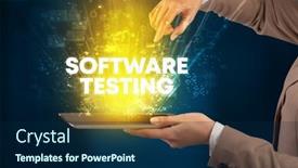  Presentation with software testing - Audience pleasing presentation design consisting of close-up-of-a-touchscreen backdrop and a navy blue colored foreground