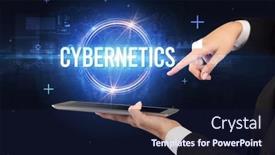  Presentation with new technology - Presentation theme consisting of close-up-of-a-touchscreen background and a navy blue colored foreground