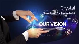  Presentation with business vision - PPT theme with close-up-of-a-touchscreen background and a navy blue colored foreground