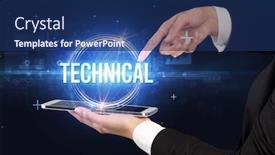  Presentation with technical - Presentation design featuring close-up-of-a-touchscreen background and a navy blue colored foreground