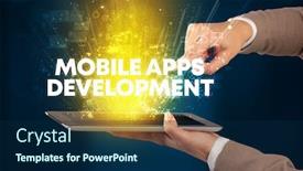  Presentation with mobile technology - Beautiful PPT theme featuring close-up-of-a-touchscreen backdrop and a navy blue colored foreground