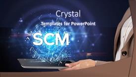  Presentation with modern - Presentation theme featuring close-up-of-a-touchscreen background and a navy blue colored foreground