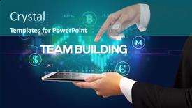  Presentation with team building - Amazing slide deck having close-up-of-a-touchscreen backdrop and a ocean colored foreground