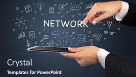  Presentation with social media network - PPT theme with close-up-of-a-touchscreen background and a tawny brown colored foreground