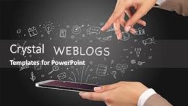  Presentation with social media - Cool new PPT theme with close-up-of-a-touchscreen backdrop and a dark gray colored foreground