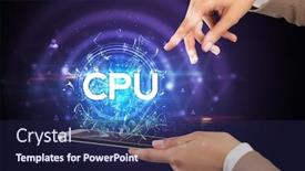  Presentation with cpu - Slide set enhanced with close-up-of-a-touchscreen background and a navy blue colored foreground