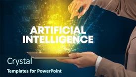  Presentation with artificial intelligence - PPT layouts featuring close-up-of-a-touchscreen background and a navy blue colored foreground